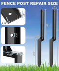 Six Pack Fence Post Repair Kit with 33.6 inch ground stakes and thickened steel anchor spikes, size dimensions shown