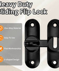 90/180 Degree Barn Door Lock With Flip Latches, Heavy Duty Black Zinc Alloy Hardware for secure locking, close-up view