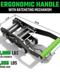 Beefy Four Pack Car Tie Down Straps For Trailers With O Rings And Ratchets ergonomic green handle, break 10000 lb, 3333 lb load