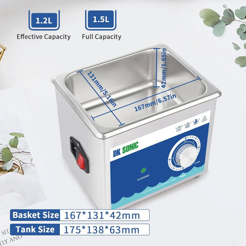Ultrasonic Cleaner 1.5L 60W Stainless Steel Jewelry And Eyeglasses Cleaner With Cleaning Basket Mechanical Timer 40KHz