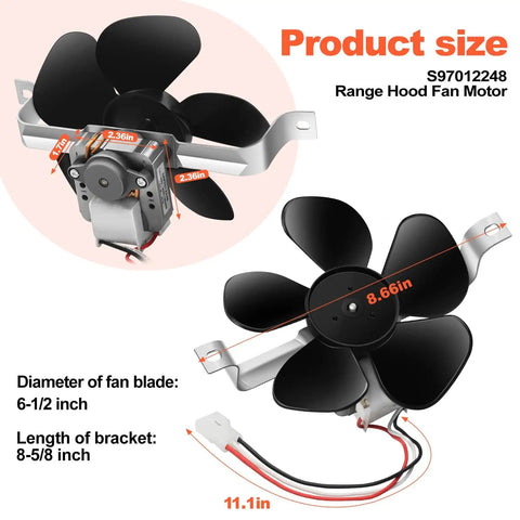 Range Hood Motor Replacement Kit 120V 60Hz 3000 1500 RPM Drop In Replacement With Eight And Five Eighths Inch Bracket And Six And A Half Inch Blade For Nutone Broan Style Hoods Easy Install Replaces Part 97012248 ER97012248 AP4527731 99080492