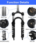 Folding Bike Front Suspension Fork With 80mm Travel, 100mm Hub Spacing, 9mm QR, Crown Lockout, Disc Brake Ready, function details