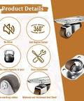 1/2 Inch Mini Swivel Caster Wheels Set Of 8 With 360 Degree Ball Bearings For Whisper Quiet Rolling showing details and installation features.