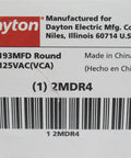 Built To Last Motor Start Capacitor 161 To 193 MFD 110V Round Molded Case label with Dayton branding