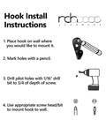 Hook install instructions for Solid As A Rock Cast Iron Twist Wall Hook Heavy Duty Single Arm Screw Mount.