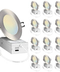 Pack of 12 dimmable 6 inch LED recessed lights canless flat ceiling panels with junction boxes, brushed nickel finish.