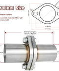 Top Shelf 2.25 Inch Exhaust Flange Pipe 2 Bolt Slotted Flange Stainless Steel Quick Fix Repair Kit with size measurements.
