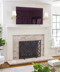 Gold Swing Arm Wall Lamp With Brass Finish And Linen Shade Two Pack Plug In Or Hardwired For Bedroom Bedside Reading Light In Living Room Hallway Dining Area Modern Farmhouse Sconces displayed above fireplace