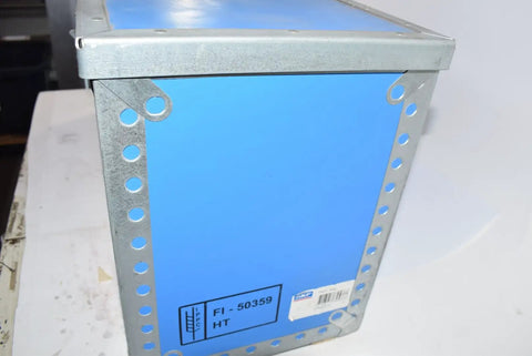 Blue and metal box labeled FI-50359 HT, possibly containing TMJL 100 Hydraulic Pump Surplus Unused Item With Packaging Wear Or Missing