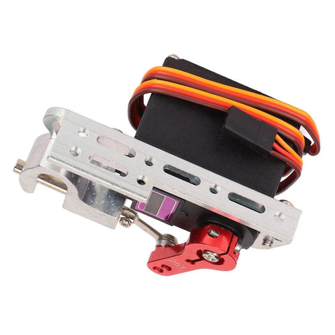 Sick RC Drone Parabolic Air Drop Kit With Upgraded Micro Servo Motor showing aluminum bracket and colored wires for payload drops.
