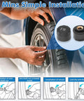 Real Time Tire Pressure Monitoring System With Solar Charging, 4 TPMS Sensors Pack, High Precision Readouts To 0.5 PSI, Updates Every 3 Seconds While Driving, Easy Install, Boost Safety And Driver Peace Of Mind. Two-minute tire sensor installation on car wheel