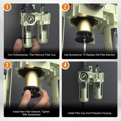 Three Eighths Inch NPT Air Regulator With Gauge And Water Separator Kit installation steps