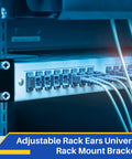 Adjustable Rack Mount Brackets For 17.3 Inch Wide Switches Quick Install Steel Rack Ears showcased in a server rack with cables.