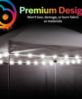 LED Canopy Lights For 10x10 Tents White Outdoor String Light Kit illuminating a canopy edge at night with premium design features.