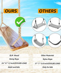 Outdoor And Indoor Wooden Swing For Adults And Kids With Adjustable Hemp Rope And Tree Straps, Elm wood seat on beach