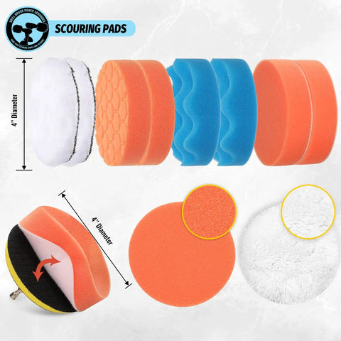 16 Pc Drill Brush Car Detailing Kit With Soft Bristle Scrubber And Extend Attachment sponges and pads set