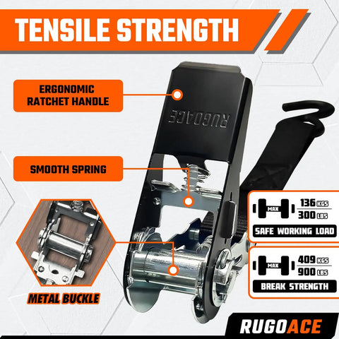 Heavy Duty Ratchet Tie Down Straps 1 Inch By 10 Feet 900 Lbs Break Strength 8 Pack Black Cargo Strap For Truck Bed Moving Gear RV Securement Savage Strength Real Deal with ergonomic ratchet handle and metal buckle.