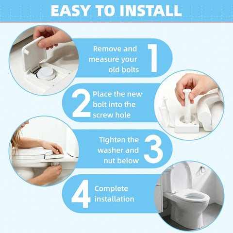 Easy installation steps for Heavy Duty Toilet Seat Screws Replacement Kit With Two Rapid Adjust Lifters And Heavy Plastic Bolts Nuts Washers.