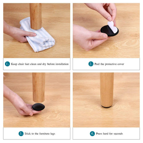 Step-by-step installation of 40 Pack 1-1/8 Inch Self-Stick Round Carpet Furniture Sliders Heavy Duty Self-Adhesive Moving Pads.