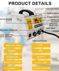 Pro Grade Spot Weld Dent Puller And Stud Welder Dent Repair Kit with labeled controls and specifications chart