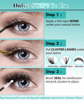 Steps to apply Bond And Seal 2 In 1 Lash Glue For Cluster Lashes Long Lasting Up To 72 Hours Black Adhesive With Spiral Brush Wand 10ml.