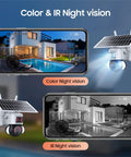 Solar Powered Security Camera With 360 Degree View And 3MP FHD Clarity, showcasing color and IR night vision features.