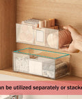 Two Tier Drawer Organizer For Medicine Cabinet Stackable Clear Storage Drawers for Small Bathroom showing stacked use