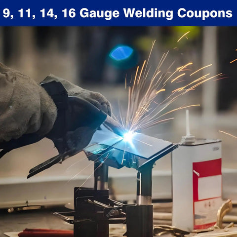 24 Pack Welding Practice Kit With 2x4 Inch Coupons In 9 Gauge, 11 Gauge, 14 Gauge, 16 Gauge Mild Steel, welding demonstration setup.