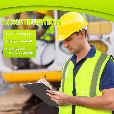Heavy Duty Reflective Safety Vests Twenty Pack Zippered Mesh Top With Deep Pockets For The Daily Grind And Road Crews, lightweight mesh vest on a man.