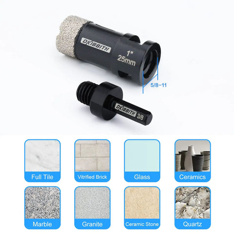 1 Inch Dry Diamond Core Drill Bit For Tile And Concrete - Pro Grade Vacuum Brazed Hole Saw shown with 5/8-11 thread adapter