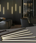 Black LED Recessed Lighting Kit Dope Six Pack Sixteen Inch 3000K Dimmable Warm White Lights installed on wood slat wall