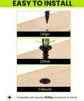 130pc Black Wood Screws Set With Long Phillips Flat Head Screws Carbon Steel Four Size Screw Kit 0.75 Inch 1.25 Inch 1.50 Inch 2 Inch Driver Included Built For DIY Woodworking Cabinets And Furniture Projects. Easy install steps with Phillips driver on wood