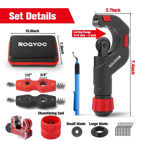 Copper Pipe Cutter Kit With Mini Tube Cutter And Bearing-Style Cutter Deburring And Chamfer Tools Pipe Cleaning Brushes And EVA Case