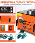 3000 Watt Electric Rebar Bender Machine For 1Point3 Inch Steel Rods With Foot Switch Adjustable 0 To 180 Degree Bending Angles showing control panel and foot pedal.