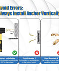 Diagram showing correct and incorrect installation of Self Drilling Drywall Anchors Kit With Screws 100 Pcs Four Size Set Heavy Duty Metal Expansion Anchors For Sheetrock No Drill Needed 66 Lb Rating 2026 Upgraded Design.