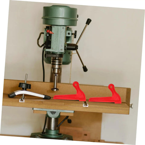 Four Piece Table Saw Push Stick And Block Set Built For Ergonomic Hand Safety And Precision Cuts with drill press in background