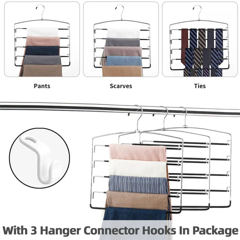 Multi Layer Pants Hangers Non Slip Three Pack Space Savers With Easy Swing Arms Super Sturdy Heavy Duty Closet Organizer Rock Solid Steel Clips For Jeans Slacks And Scarves Zero Hassle Closet Upgrade