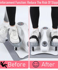Before and after using Two Pack Bike Pedal Straps For Stable Foot Retention on elliptical, showing reduced foot slippage.