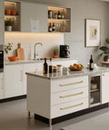 Champagne Bronze Modern Cabinet Pulls 3 Pack With 12.6 Inch Center Hole And 13 Inch Total Length installed on kitchen drawers