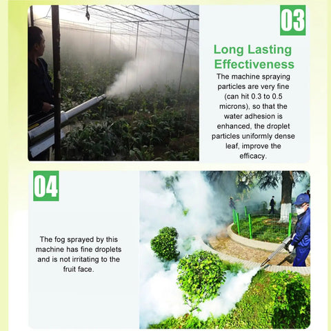 Portable Pulse Water Mist Fogger Electric Sprayer with 15L stainless steel tank used in greenhouse and garden settings.