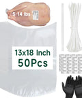 Poultry Shrink Bags Pack Of 50, 13X18 Clear Heat Shrink Wrap Bags, BPA Free Freezer Bags With Zip Ties, Silicone Straw, Freezer Labels And Gloves For Turkey Chicken Rabbit, Locks In Freshness And Prevents Freezer Burn
