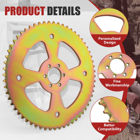 60 Tooth Mini Bike Sprocket For 40 41 420 Chain With 37mm Bore And 6 Hole Mount Rear Sprocket Fit For Coleman CT100U CC100X Baja Doodle Bug DB30 Mega Moto MMB105 And Similar Mini Bike Engines, shown with design and compatibility features