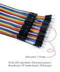Multicolored Jumper Wire Kit With 240 Pieces, showing 2.54mm pitch connectors for Arduino DIY projects.