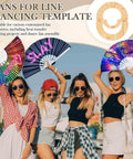 Wooden Fan Assembly Jig For 13-Inch Handheld Fans, Magnetic Clamp Template For DIY Making And Sublimation Crafting shown with fans held by dancers.