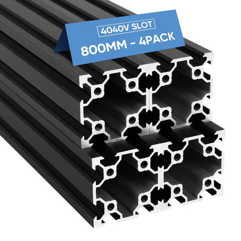 Stacked European Standard 4040 Aluminum Extrusion V Slot 4 Pack 800mm Length Anodized Black Rail for 3D Printer and DIY Projects