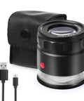 30X Loupe Magnifier With USB Rechargeable LED Lights Handy Pocket Tool with case and USB cable for detailed inspection.