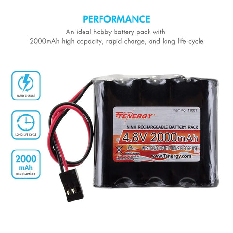 Beefy 2000mAh 4.8V NiMH RC Receiver Battery Pack With Hitec Connectors for RC receivers and planes