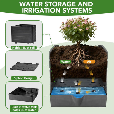 Diagram of 2 Pack Raised Garden Bed Planter Box With Trellis, 57 Inch Self Watering Tomato Planters showing water and air flow system.
