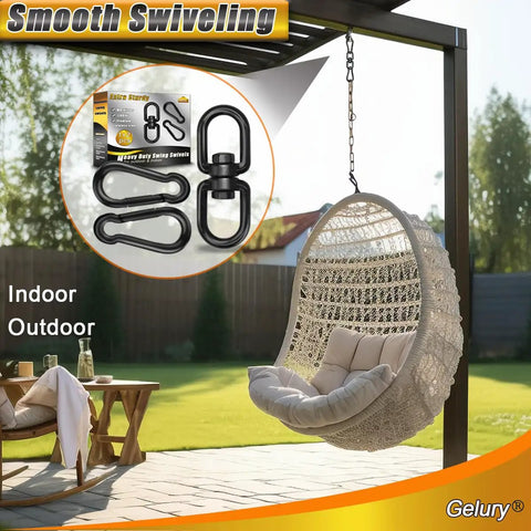 Rock Solid Black 304 Stainless Steel Swivel Ring With Twist Resistant Dual Snap Hooks And Smooth Action Rotation For Tree Swing Hammock Heavy Duty Rigging M8 Size with hanging swing chair