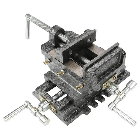 Beefy 4 Inch Cross Slide Vise With Heavy Duty Clamping Power For Milling Machines And Drill Presses Steel Construction Wide Jaws For Secure Workpieces And Precise Cuts Ready For Any Heavy Metal Working Project, cast iron with twin handles